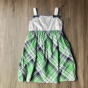 Janie and Jack Summer Dress Girls Size 6 White Green Plaid Sleeveless Bows - Picture 1 of 8