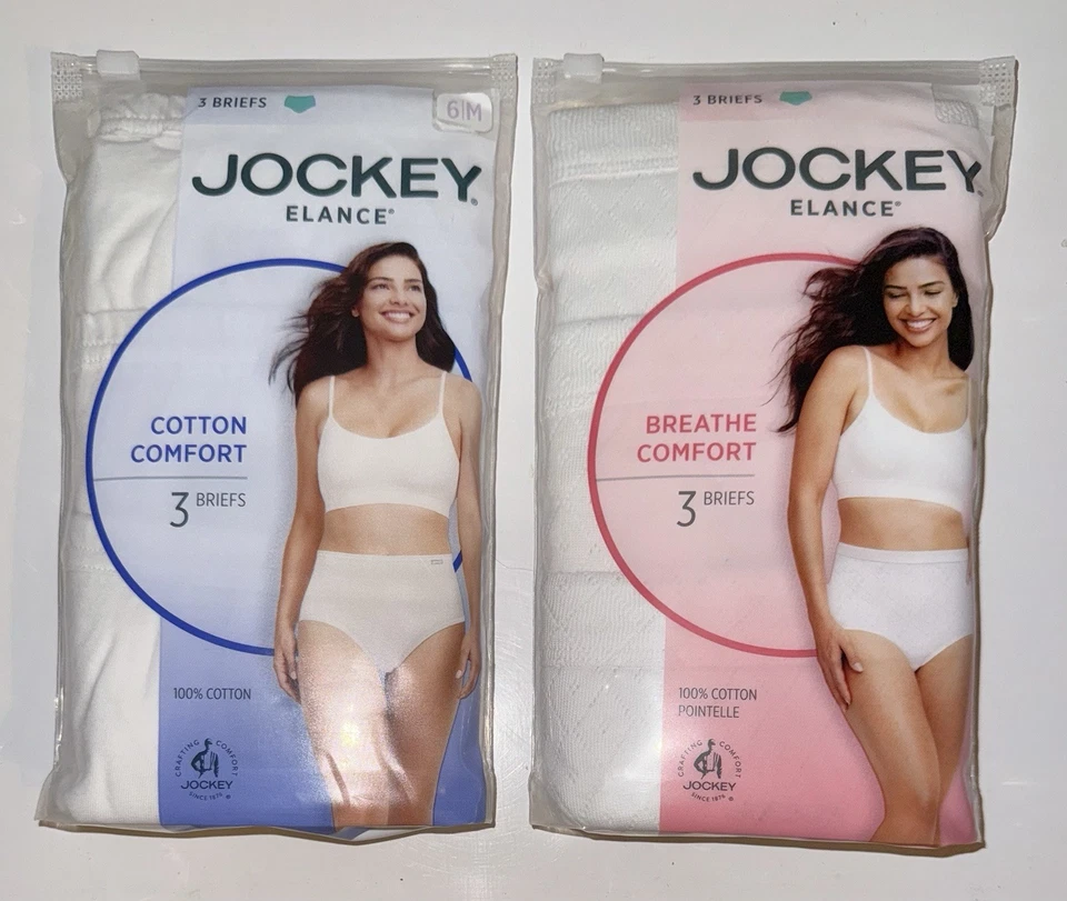 3 Jockey Elance Briefs Panties 100 Cotton 1484 White Size 6