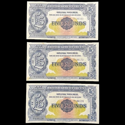 3x 1948 British 5 Pound Armed Forces Banknote Special Voucher WW2 WWII War Money - Image 1 of 4