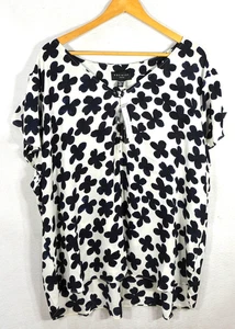 Premise Damen Bluse 3X weiß & marineblau Gänseblümchen V-Ausschnitt Kurzarm Oberteil neu mit Etikett - Bild 1 von 10