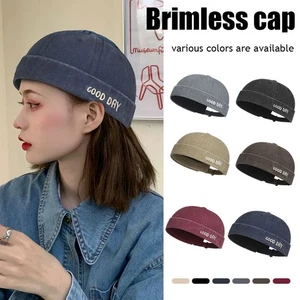 Unisex Retro Letter Embroidery Brimless Hat Skull Cap Sailor Cap Beanie Hip Hop - Picture 1 of 29