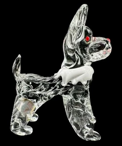 "De colección Cristal de Murano Scottie Schnauzer Perro Transparente Blanco Rojo 7""" - Imagen 1 de 7
