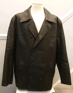 Abrigo de cuero Capepoint para hombre XL negro doble pecho pesado - Imagen 1 de 12