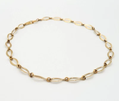 Tobillera de cadena eslabonada ovalada calada de oro amarillo de 10 quilates vintage M Turquía 1,9 g Foto 1 de 4