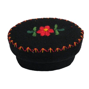 Vintage Tolipan ungarische handbestickte Blumen Volkskunst Filz Schmuckschatulle - Bild 1 von 11