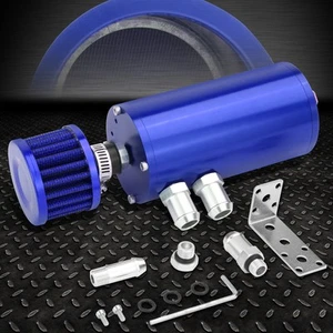5.5"X2.4" ALUMINUM ENGINE OIL CATCH RESERVOIR 140ML TANK/CAN+AIR FILTER BLUE - Picture 1 of 5
