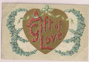 Gift of Love Embossed Valentine Gold Gilt Heart Forget Me Nots Postcard 2022 - Picture 1 of 1