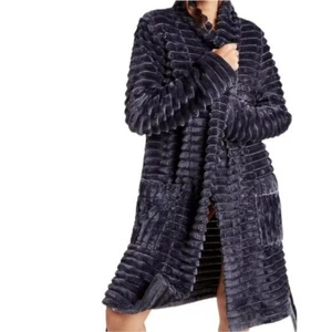 Anthropologie Mariposa Faux Fur Wrap Belted Robe Dark Gray Size XS/S retail $120 - Picture 1 of 11