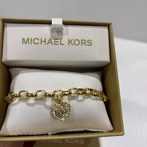 NWT $135 Michael Kors Chain Bracelet With Crystal heart In Gift Box - Picture 1 of 12