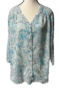 Women's Plus Size 2XL Erika Button Down Front Blouse Teal Green Stretch B50 - Picture 1 of 11