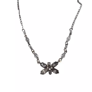 Robert Rose Crystal Rhinestone Chain Necklace Lobster Silver Tone 16.5 Inches - Picture 1 of 4