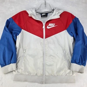 Boys Nike Jacket Size XS Windbreaker Hooded Red White Blue Y2K America - Picture 1 of 17
