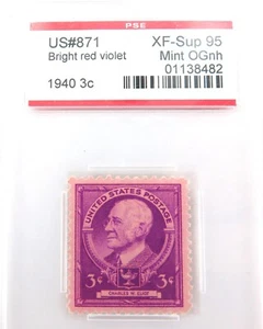 .US STAMP #871 1940 3c BRIGHT RED VOILET PSE GRADED XF-SUP 95 MINT OGnh - Picture 1 of 2