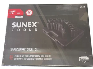 Sunex 19pc 1/2" SAE 12pt Point Deep Well Impact Sockets Set Tools Drive STD 2820 - Picture 1 of 1