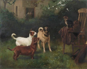 Charles Barber Cat And Dogs Belonging To The Queen Canvas Print 16 x 20 - Picture 1 of 4