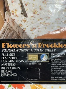 Vintage Sears Flowers N Freckles Sheet Full Flat MCM Granny Cottage Core - Picture 1 of 2