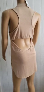 Neu mit Etikett Forever21 Sommer hellbraun beige Strick kurz Stretch Cut-Out Kleid Größe L - Bild 1 von 11