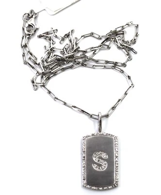 Collar de cadena de eslabones con clip colgante de diamantes con etiqueta de perro inicial S de plata de ley Foto 1 de 4