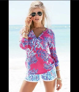 Lilly Pulitzer Womens Kirby 3/4 Sleeve Shirt Pink Sz XS - Picture 1 of 4