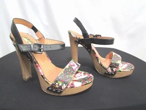 EUC! Halogen Floral Print Leather Ankle Strap High Heel Sandals Shoes Women 7M - Picture 1 of 11