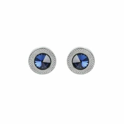 14k White Gold FN 2.70 Carat Blue Sapphire Wedding Unisex Cufflinks 925 Silver - Image 1 of 4