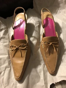 Isaac Mizrahi Target Shoes 9.5 Tan Leather Slingback Kitten Heels Marisa - Picture 1 of 5