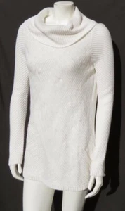 CHICO’S Ivory Cotton Blend Sequin Cowl Neck Sweater Tunic Top size 1 S M 6 8 - Picture 1 of 4