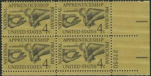 Plate Block of 4 stamps - Scott 1201 - 4 cent - Apprenticeship - 1962 - MNH - Picture 1 of 1