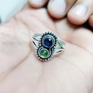 Tansanit mit Peridot Edelstein 925 Sterling Silber Ring Damen Geburtstag Schmuck - Bild 1 von 6