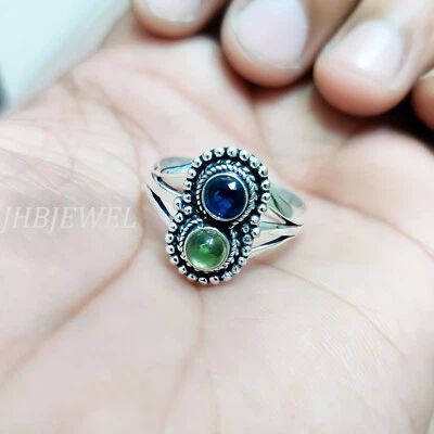 Tansanit mit Peridot Edelstein 925 Sterling Silber Ring Damen Geburtstag Schmuck - Bild 1 von 4