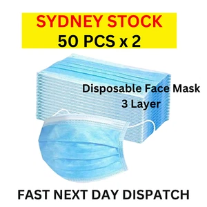 Disposable Face Mask 100 Pcs Protective Masks 3 Layer Filter General Use Bulk - Picture 1 of 5