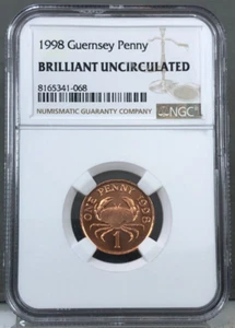 1998 Guernsey One Penny Coin NGC Brilliant Uncirculated (BU) - Picture 1 of 2