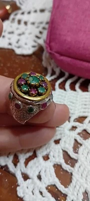 Anello In Argento925 Con Ricalcoli In Oro .misura 20 mm Con Pietre Radice Di Rub - Immagine 1 di 4