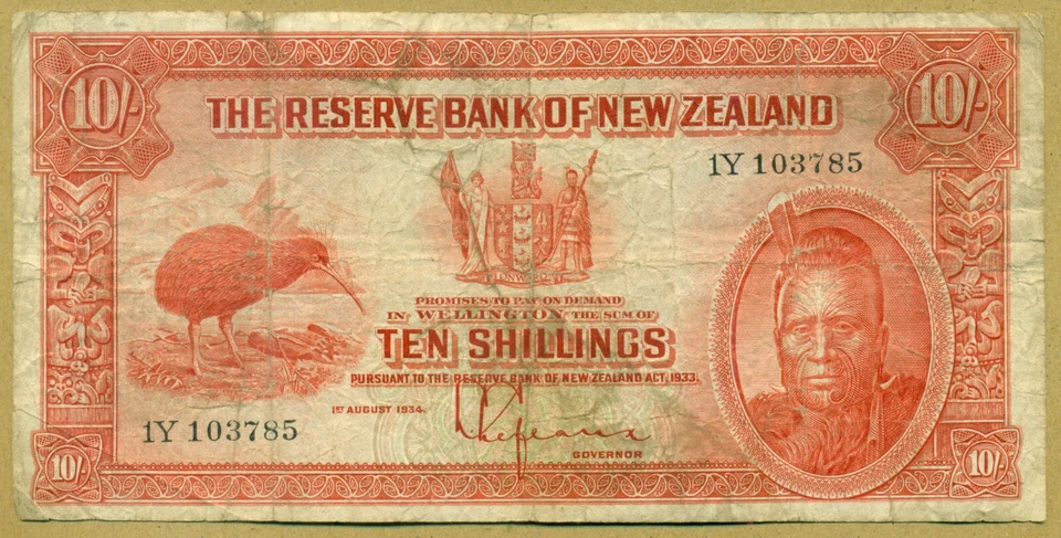 New Zealand 1934 Ten Shilling Serial# 1Y 103785 - Image 1 of 2