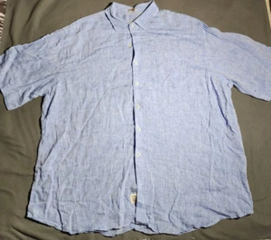 Peter Millar Shirt Mens Size XXL Blue 100% Linen Casual Button Up Short Sleeve - Picture 1 of 17