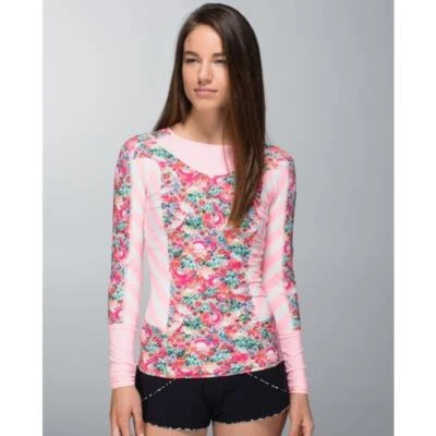Lululemon Shanti Surf Rash Guard Розовый Цветочный Flowabunga L/S Топ XS UPF 50  - Изображение 1 из 4
