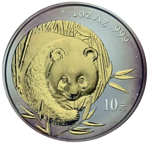 China 10 yuanes 2003 Prooflike plata 1 oz. Oro 0.999 Dorado 'Panda' - Imagen 1 de 2