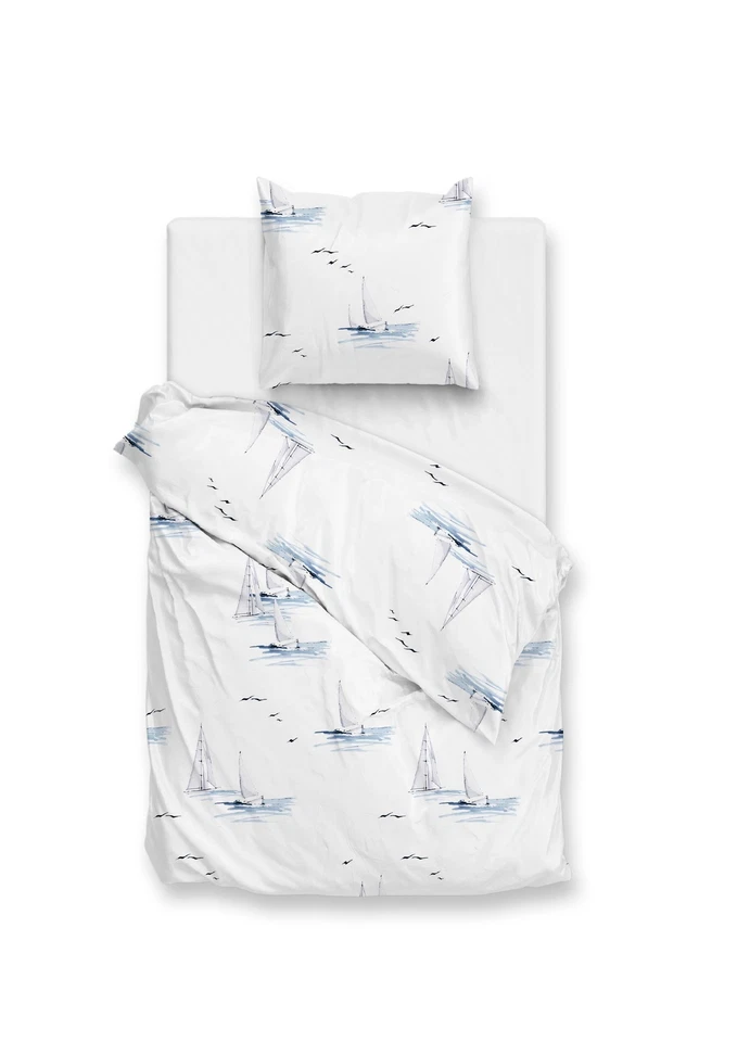 ZO! Home Renforcé Bettwäsche Segelboot weiß maritim 135x200 155x220 200x200 2tlg - Bild 1 von 1