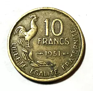 1951 France Coin 10 francs Rooster Chicken Hen Farm Animal Wildlife Europe - Picture 1 of 2