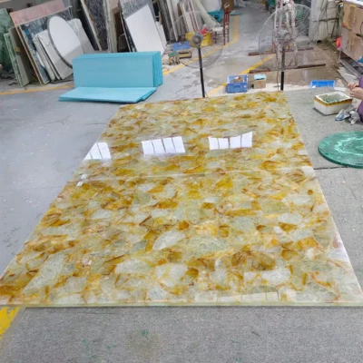 Yellow Quartz Stone Dining Table Slab, Quartz Kitchen Slab Top, Handmade Decor - Image 1 of 3