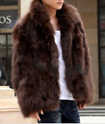 Men's Fashion Warm Winter Faux Fox Fur Coat Solid Outwear Pocket Short Jacket