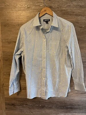 Land's End Shirt Boy Sz 14 16 Blue Button Up  Stripped Preppy Embroidery Lemons - Image 1 of 4