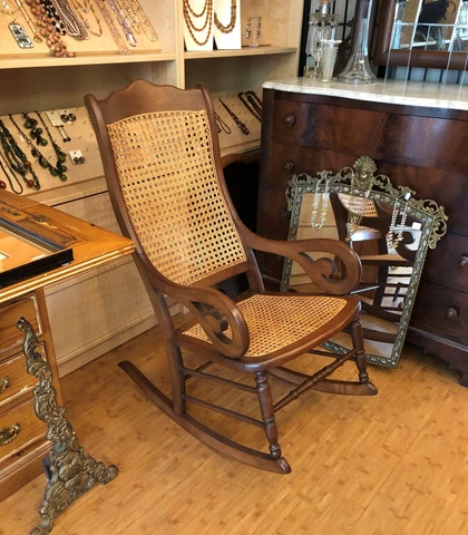 Victorian Era Antique Lincoln Style Rocker Rocker Chair Wood Caned Phila PA Cover