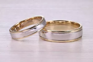 Passender Braut Ehering His and Hers zweifarbig 9 kt Weiß- und Gelbgold - Bild 1 von 4