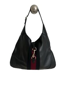 Certified Authentic GUCCI Striped Black Leather Hobo Bag
