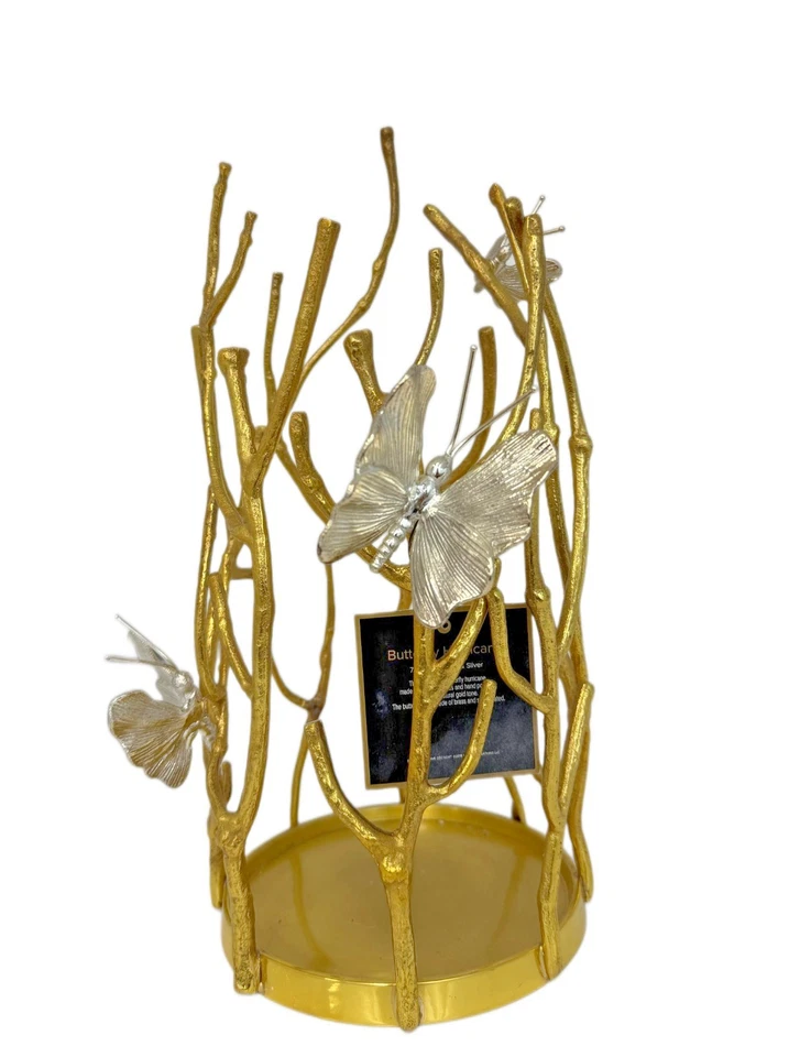 Candelabro Butterfly Branch Hurricane - Soporte decorativo de metal dorado y plateado Foto 1 de 3