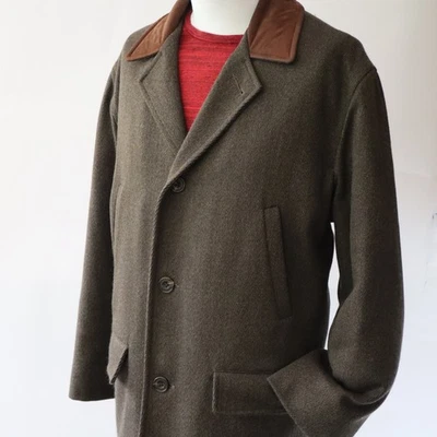 Chaqueta de lana Newport Harbor de colección para hombre marrón, cuello de cuero, bolsillos talla Lg? USA!! Foto 1 de 4