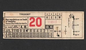 BILLETE DE TREN DE COLECCIÓN KANSAS CITY PUBLIC SERVICE CO EE. UU. - TROOST - Imagen 1 de 2