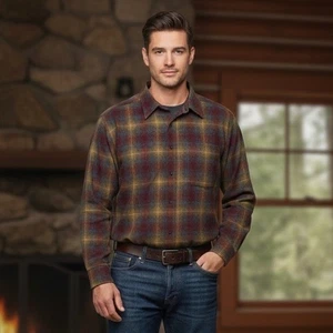 Pendleton Virgin Wool Lodge Flannel Button Up Shirt Men's M Plaid Cottagecore - Picture 1 of 13