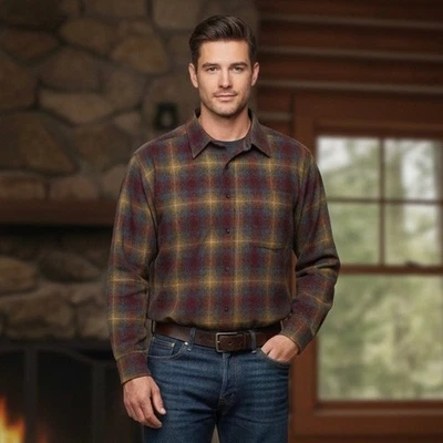 Pendleton Virgin Wool Lodge Flannel Button Up Shirt Men's M Plaid Cottagecore - Image 1 of 4
